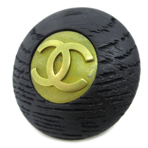 Chanel Button Earrings Clip-On Gold Black 94P 60169 - Picture 4 of 4